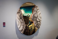 Fossil Moon XXV Wall Mirror in Alabaster & Rose Glass Mirror by Amarist Studio
