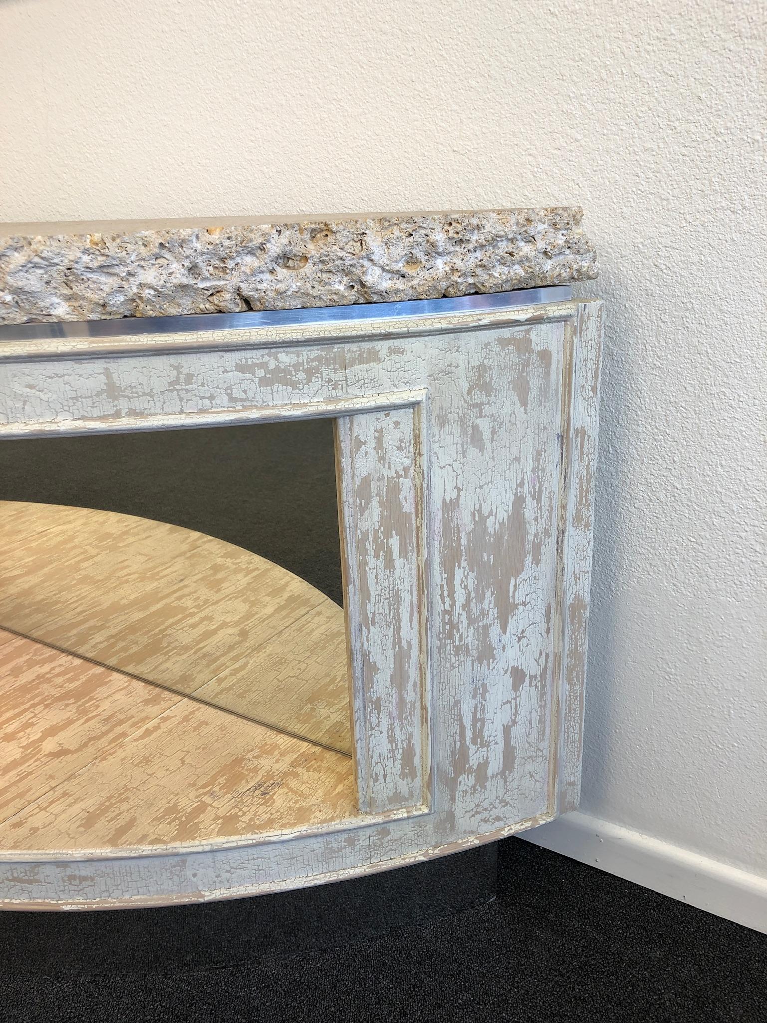 Late 20th Century Fossil Shell Stone Top Demilune Two-Tier Console Table by Steve Chase For Sale