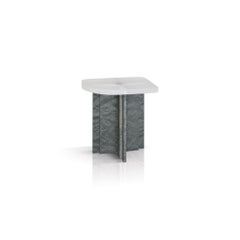 ‘Fossil’ Side Table in Grey Elm Burl Veneer and Transparent Opaque Resin