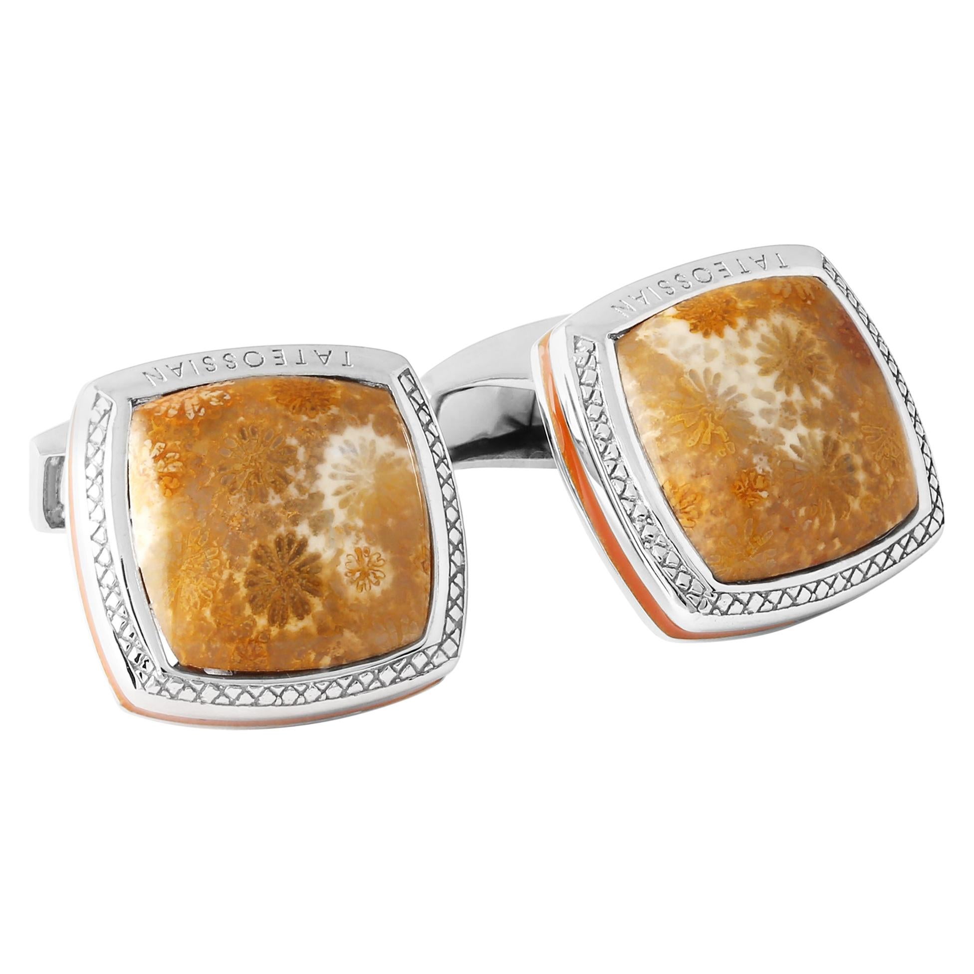 Fossil Star Coral Silver Cufflinks, Limited Edition For Sale
