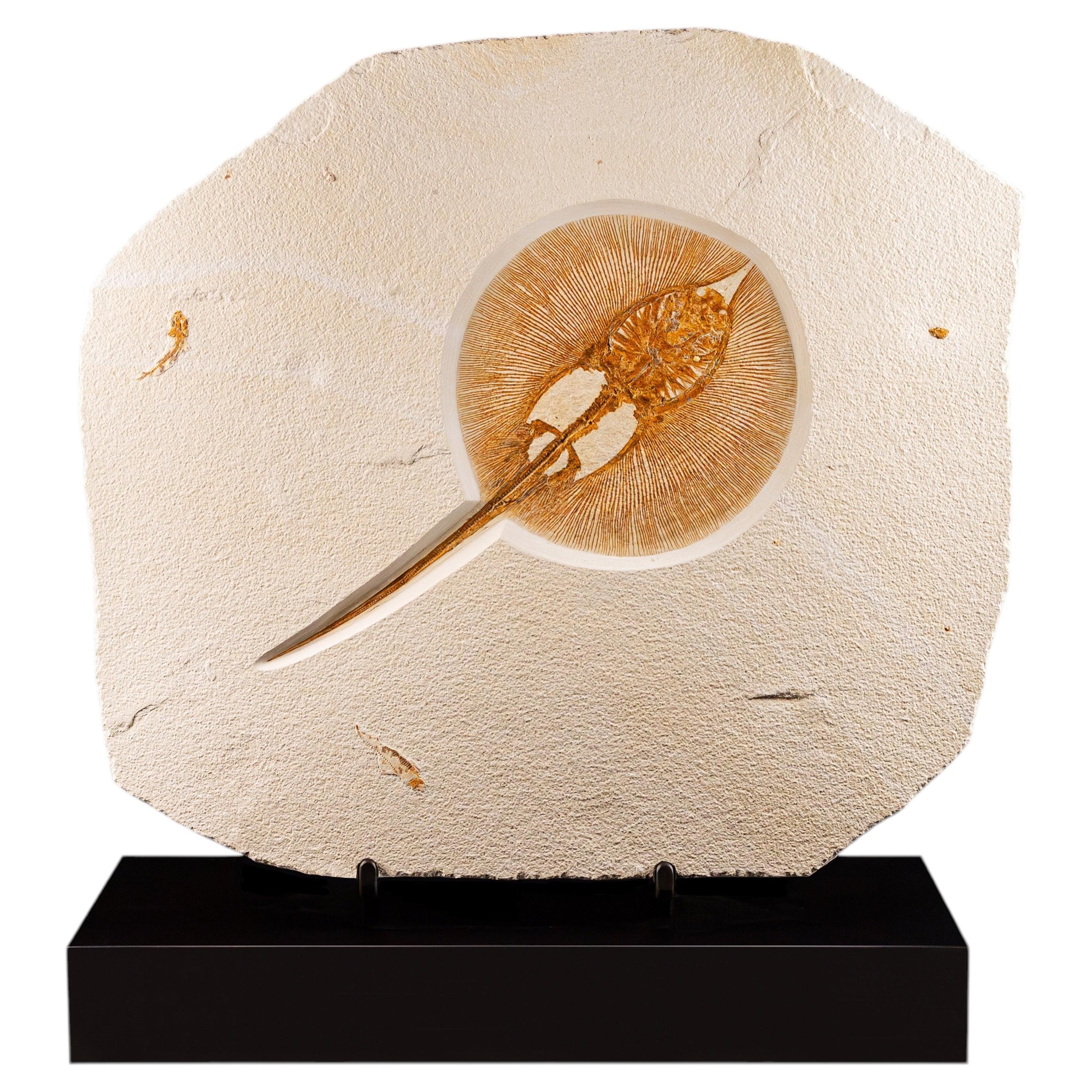 Fossil Stingray (Heliobatis radians) on Custom Walnut Base, Eocene
