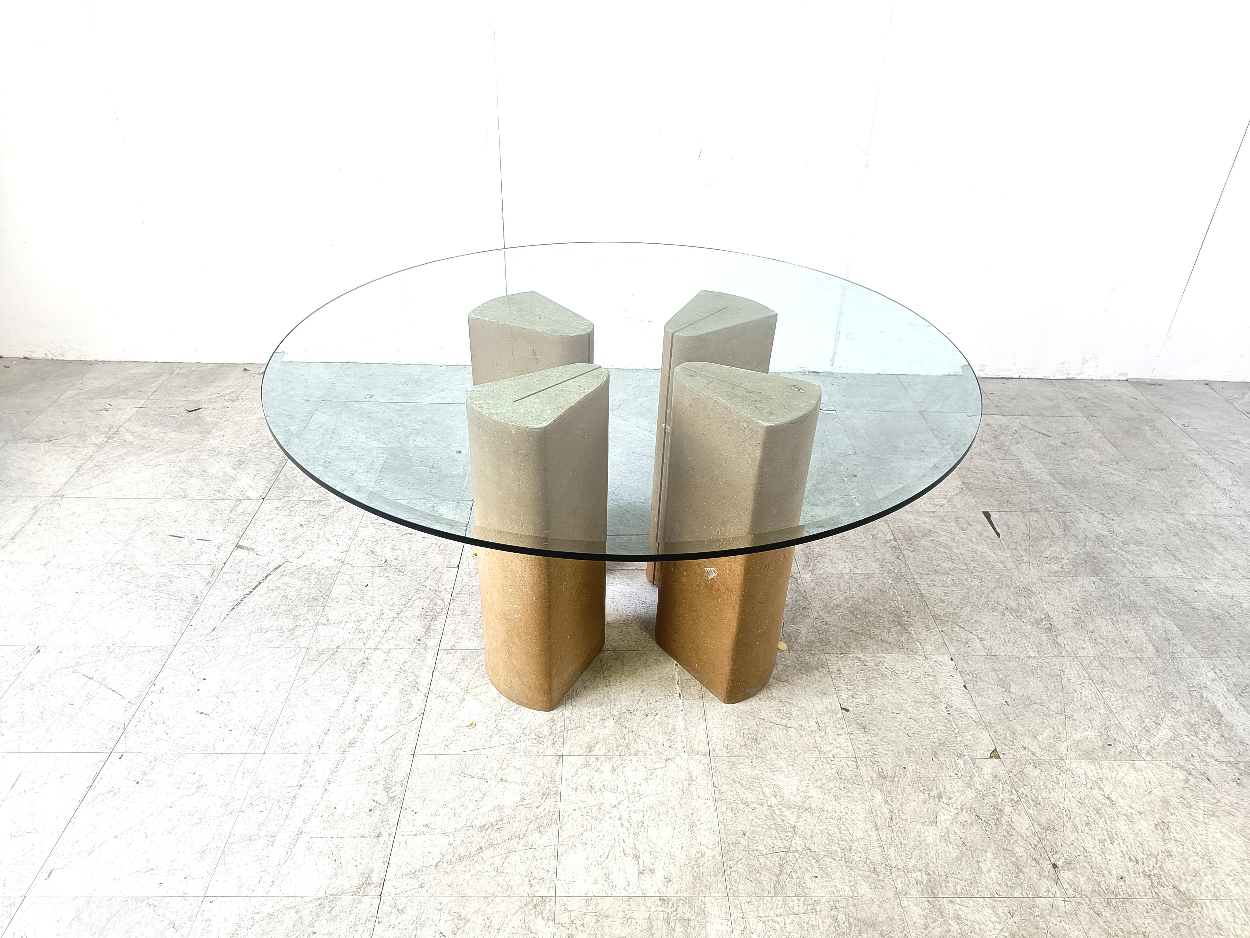 Mid-Century Modern Table de salle à manger en pierre fossile, 1970 en vente