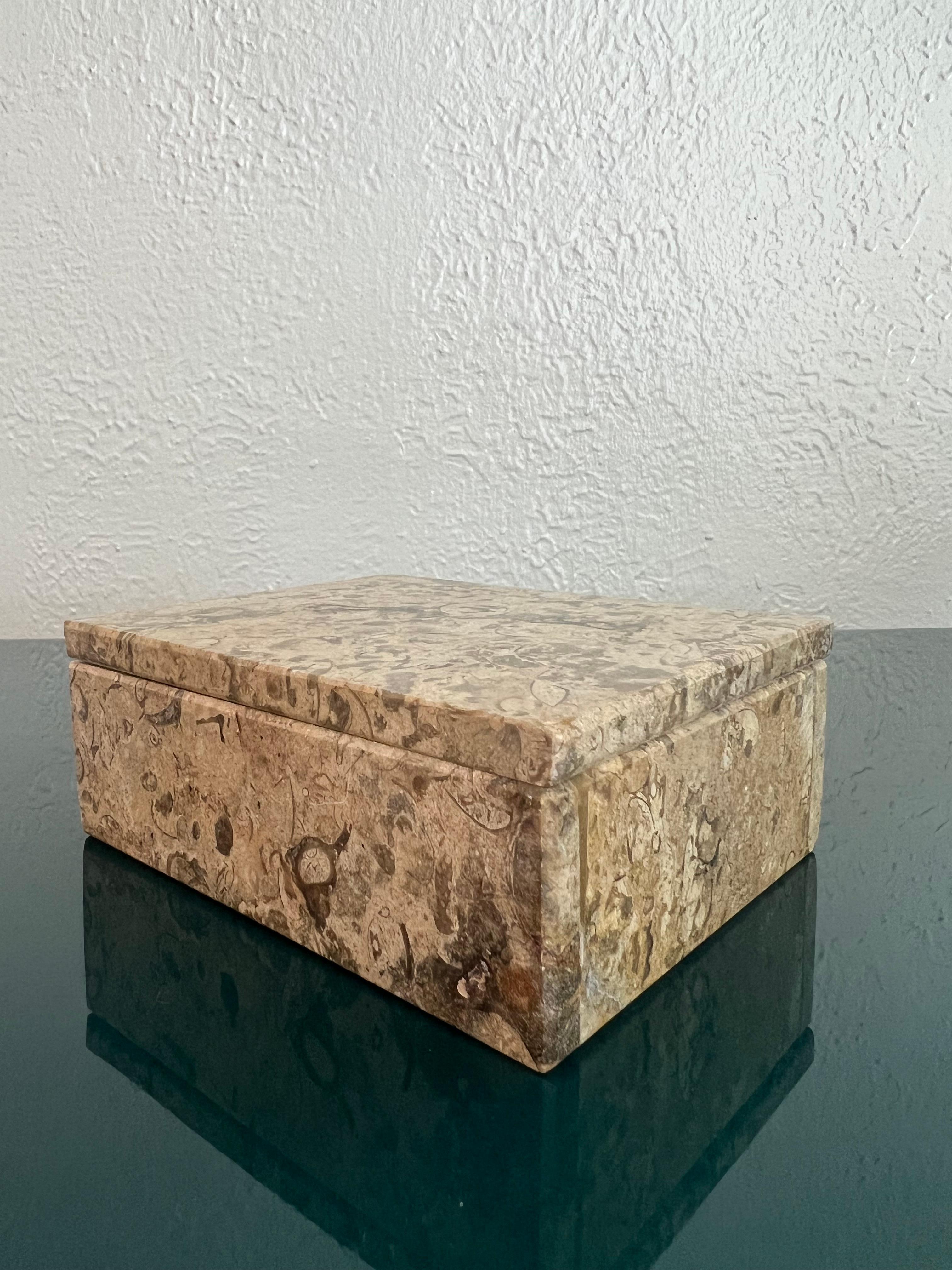 Mid-Century Modern Fossil Stone Lidded Box  For Sale