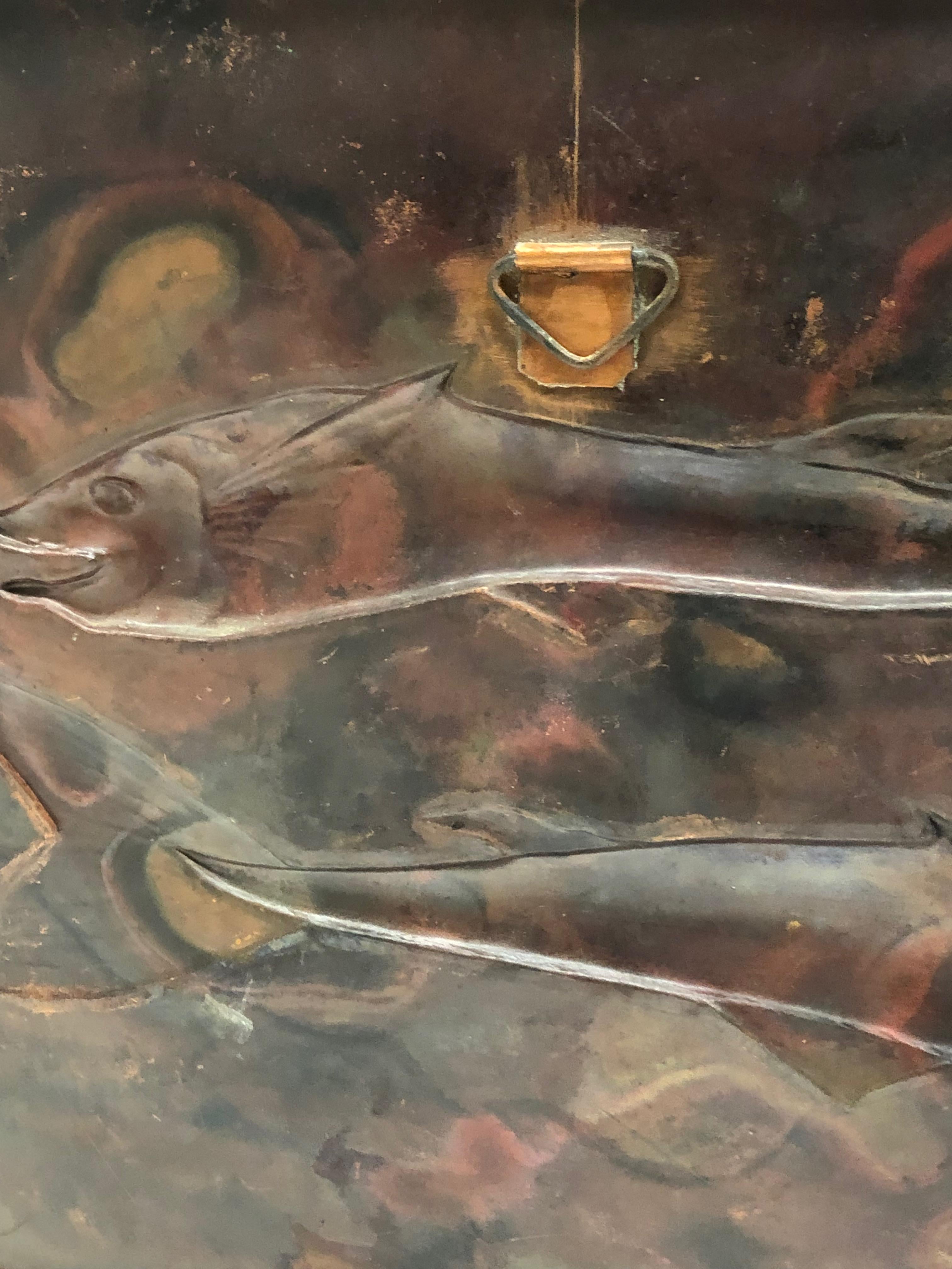 Fossil Sturgeon Fish Copper Wall Decoration Wall Panel Picture Vintage, 1970s 2