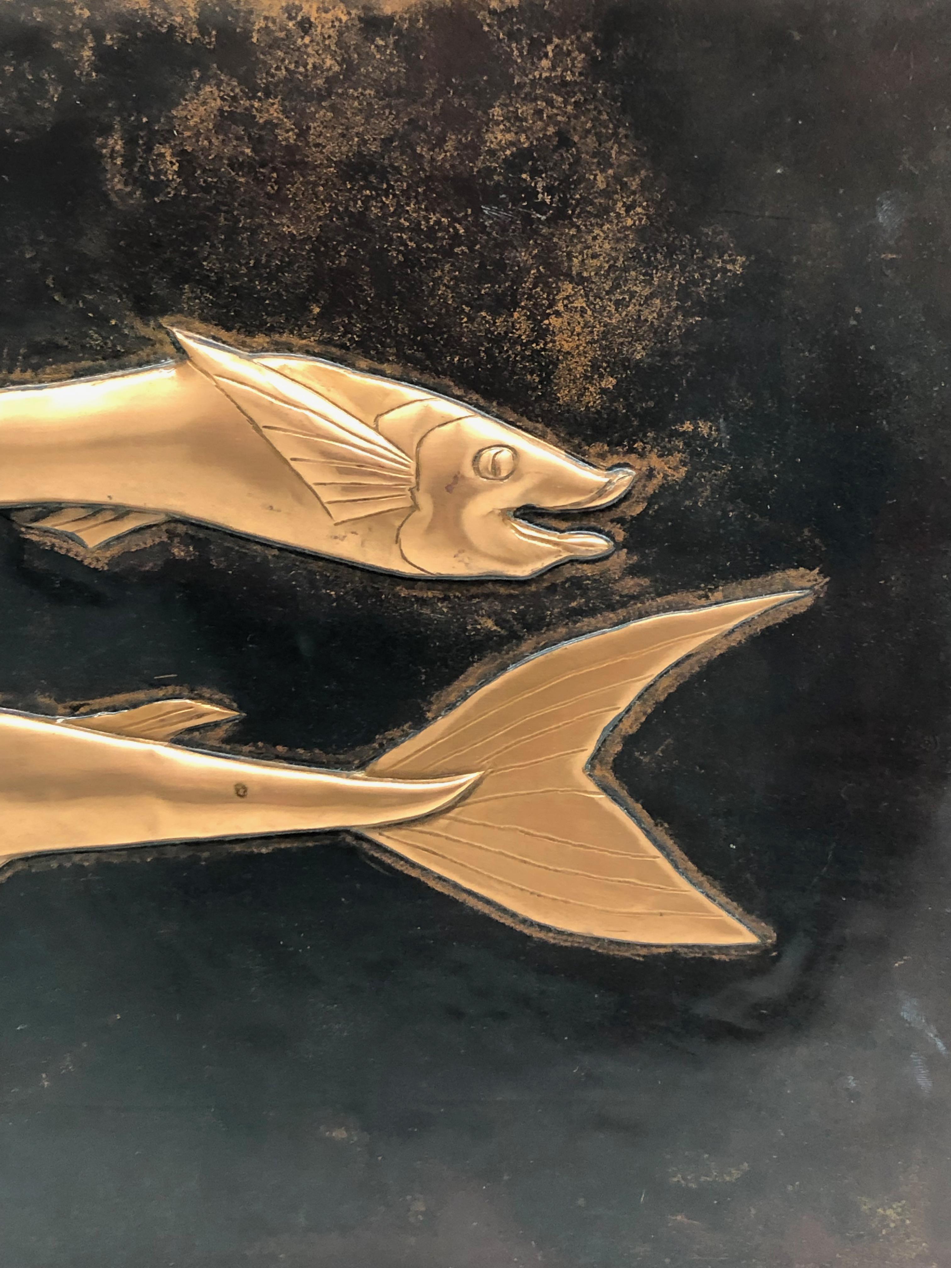 Mid-Century Modern Fossil Sturgeon Fish Copper Wall Decoration Wall Panel Picture Vintage, 1970s