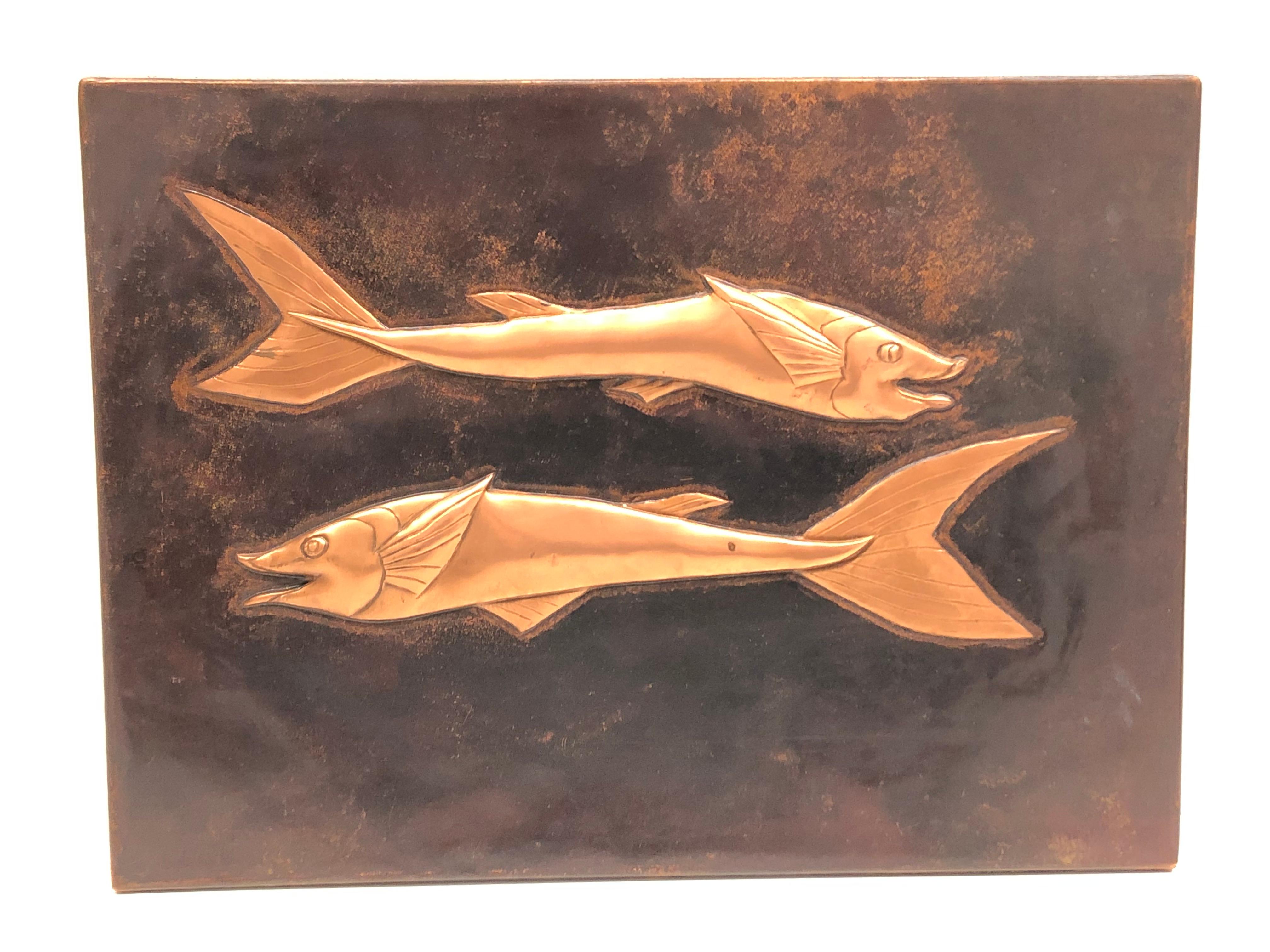 Fossil Sturgeon Fish Copper Wall Decoration Wall Panel Picture Vintage, 1970s In Good Condition In Nuernberg, DE