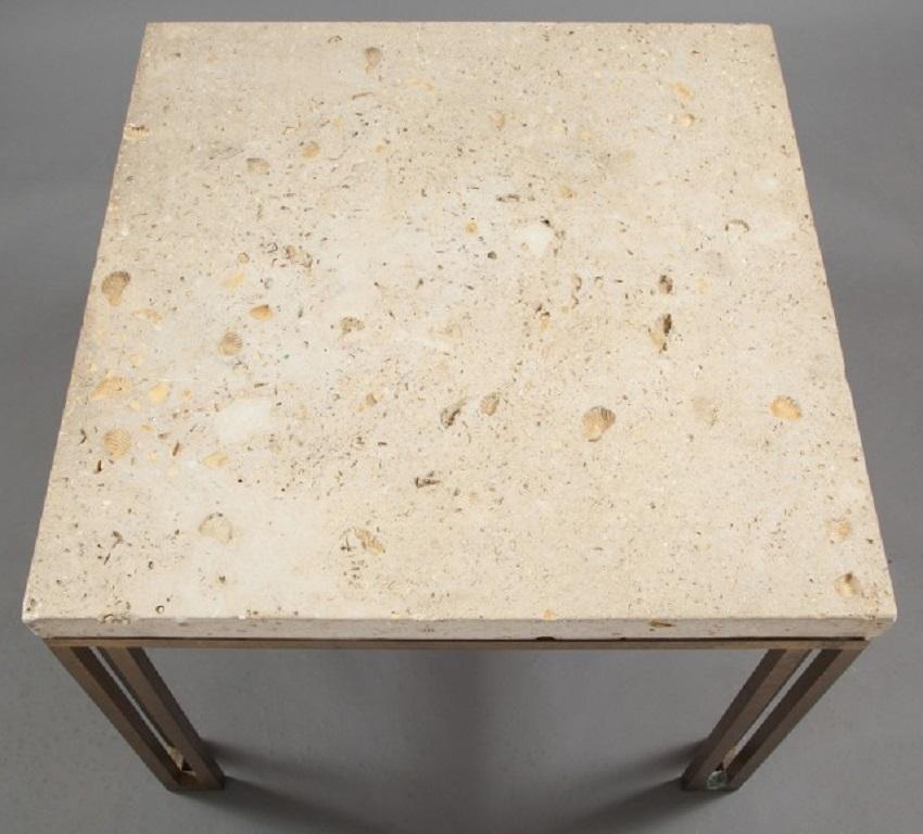 Mid-Century Modern Fossilated Limestone Top and Bronze Table