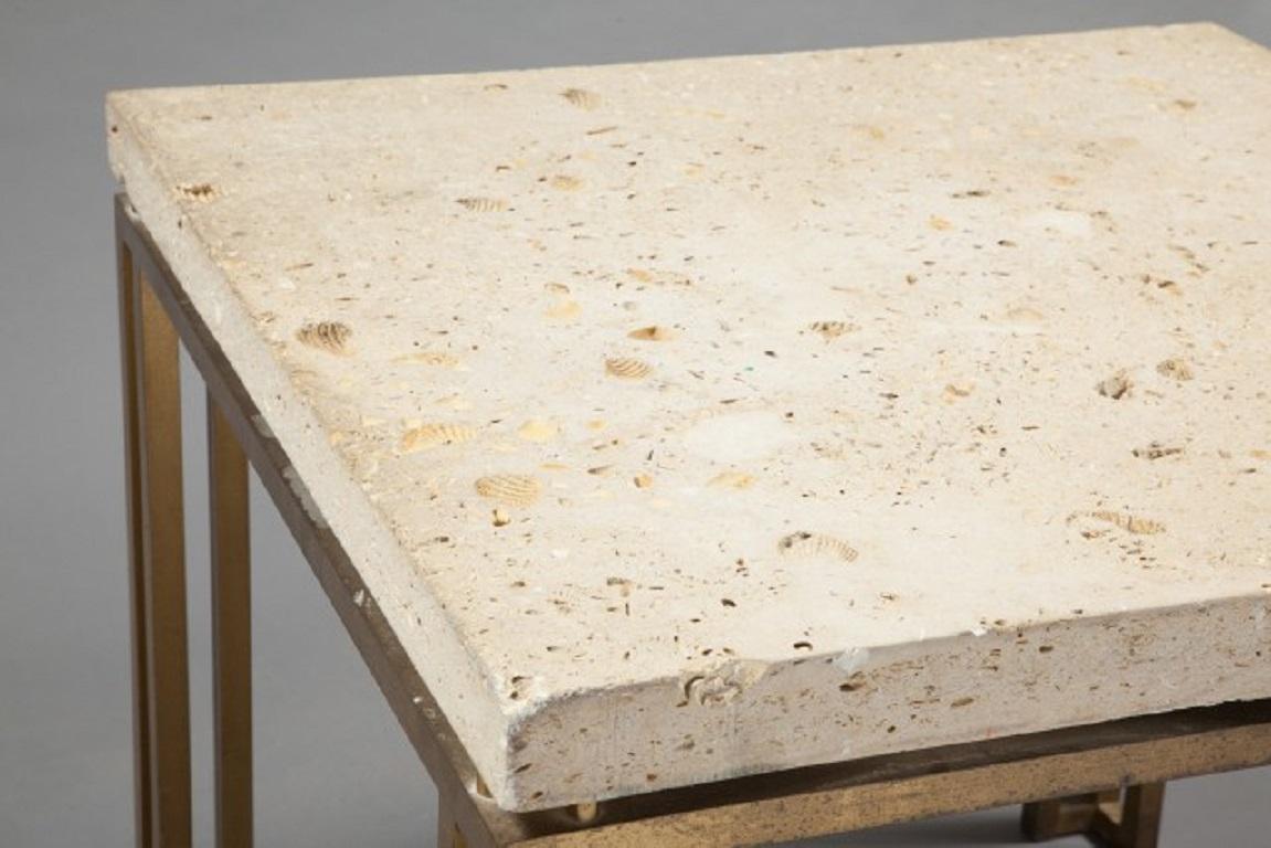 Fossilated Limestone Top and Bronze Table In Good Condition In New York, NY