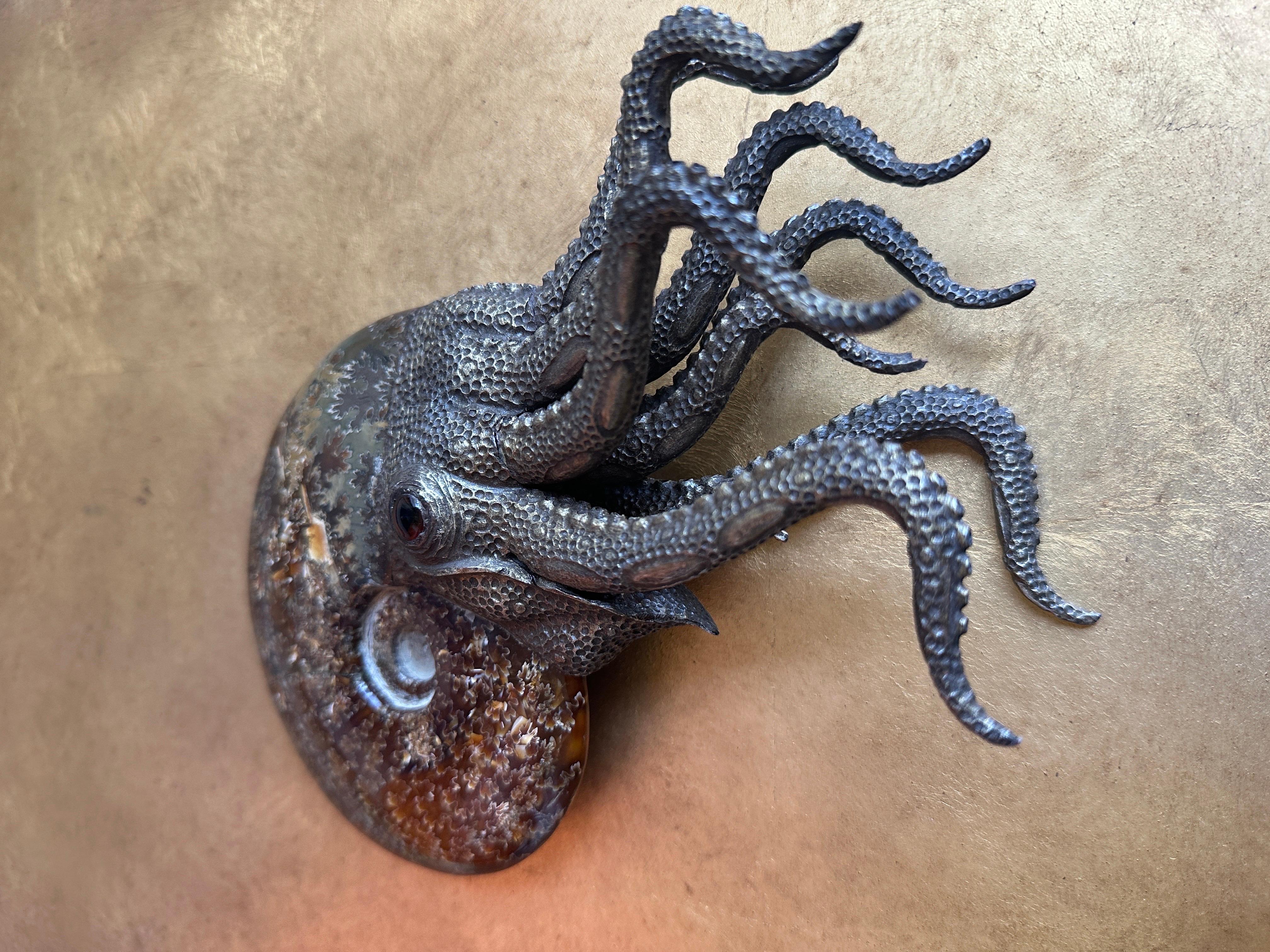 Hollywood Regency Fossilized Ammonite Sculpture Paperweight
