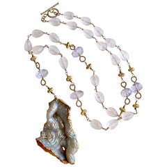 Fossilized Aura Coral Pink Amethyst Rose Quartz Necklace, Violet II Necklace