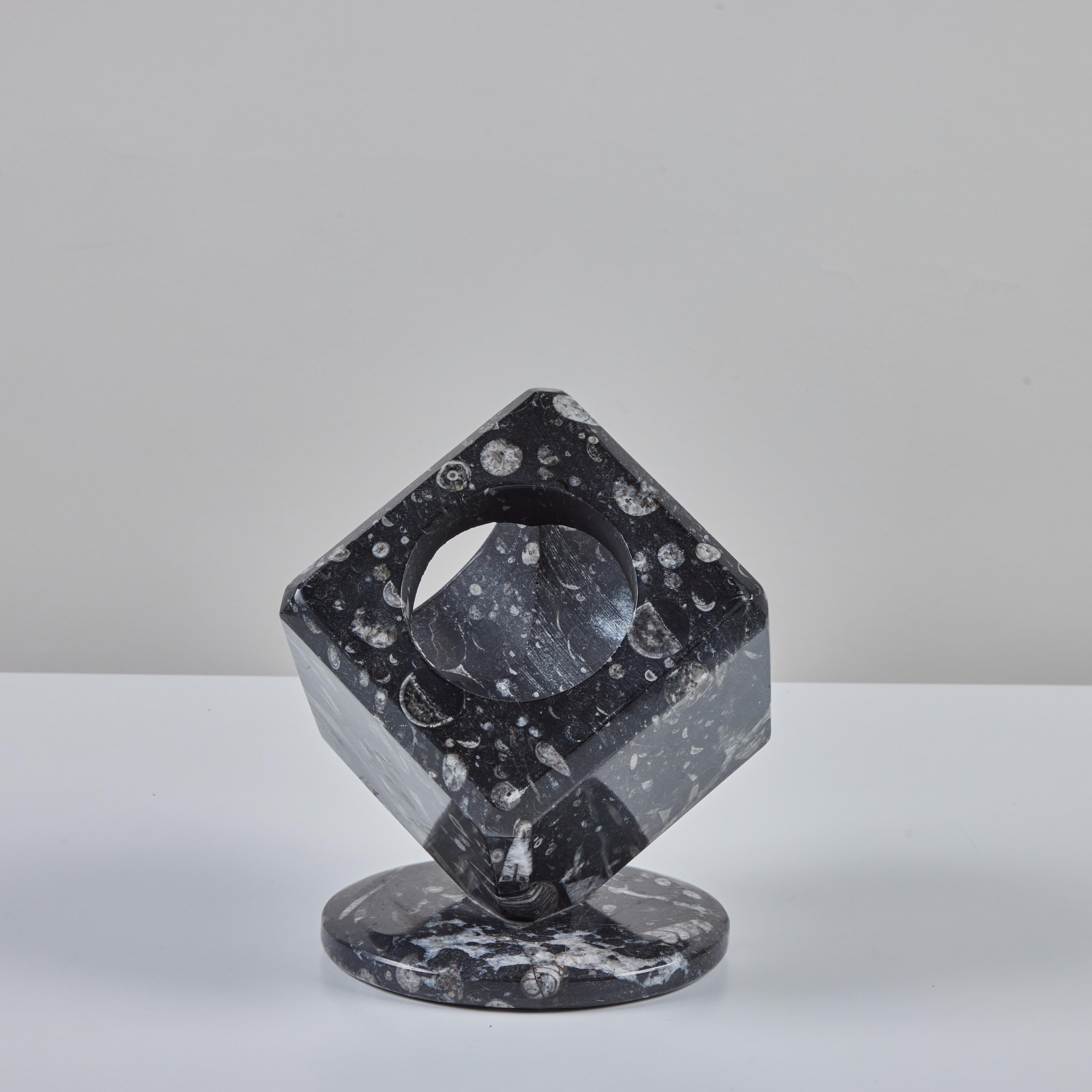 Polished Fossilized Black Marble Cube Sculpture