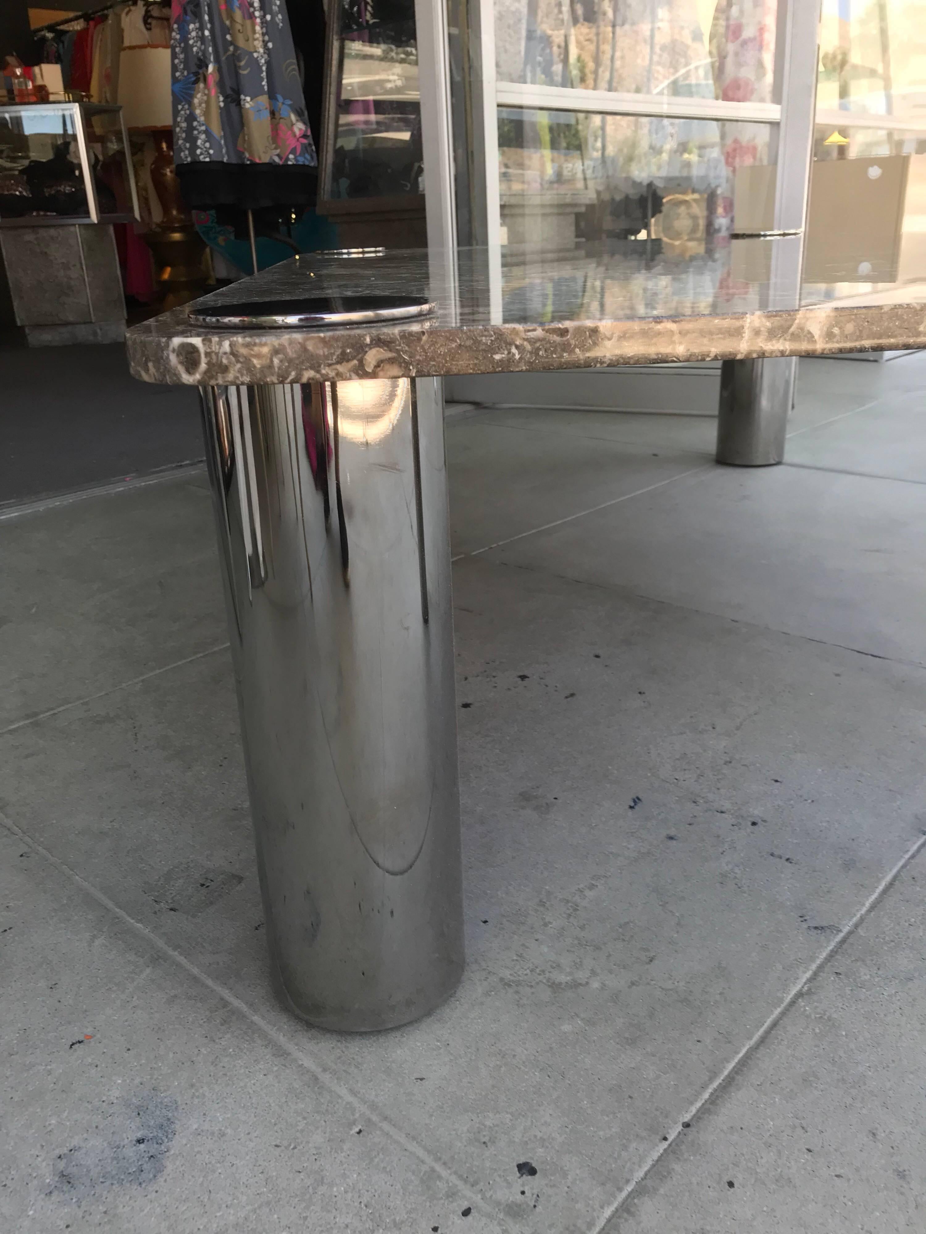 Fossilized Brown Marble and Chrome Modern Coffee Table by Pace Collection In Good Condition For Sale In Palm Springs, CA