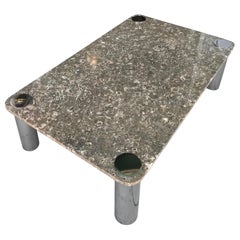 Tavolino da caffè moderno in marmo marrone fossilizzato e cromo di Pace Collection