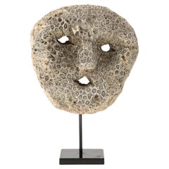 Retro Fossilized Coral Animist Mask by the Atomi People of Timor 