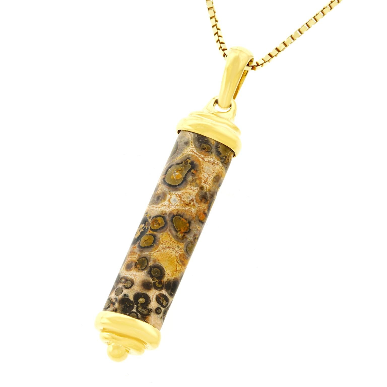 Fossilized Dinosaur Bone Gold Pendant In Excellent Condition In Litchfield, CT