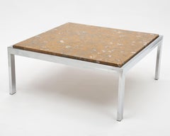 Fossilized Marble Chrome Coffee Table Leon Rosen Pace Collection, 1970s