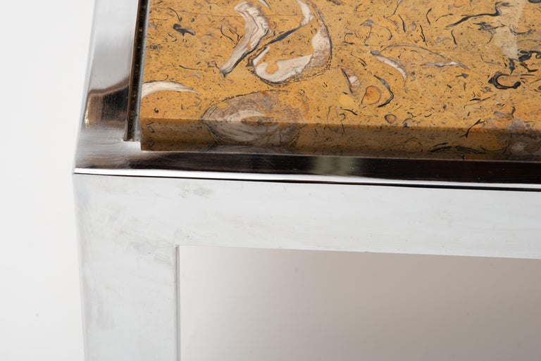 Fossilized Marble Chrome Coffee Table Leon Rosen Pace Collection, 1970s