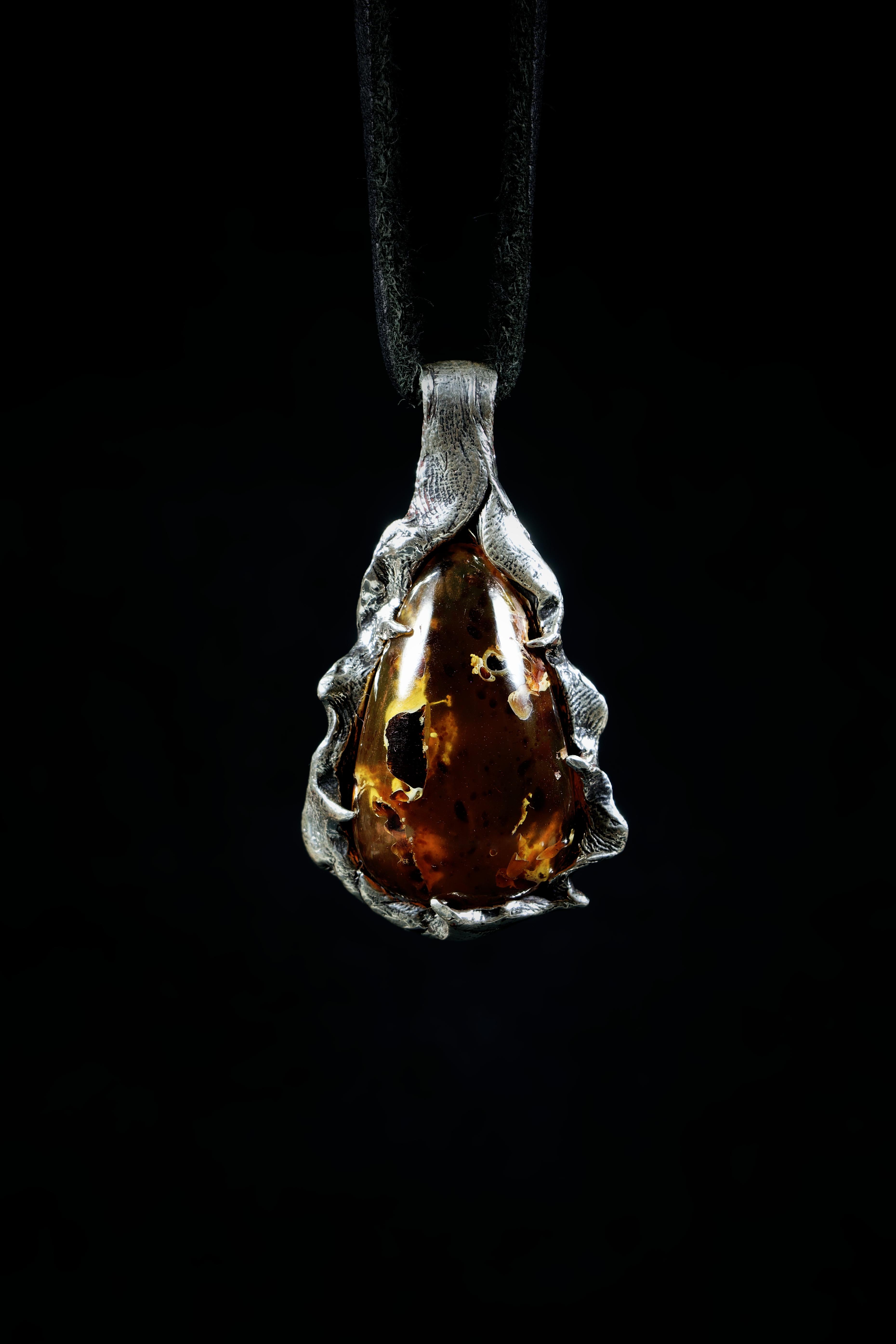 Contemporary Fossilized Paradise (Amber Pendant) by Ken Fury