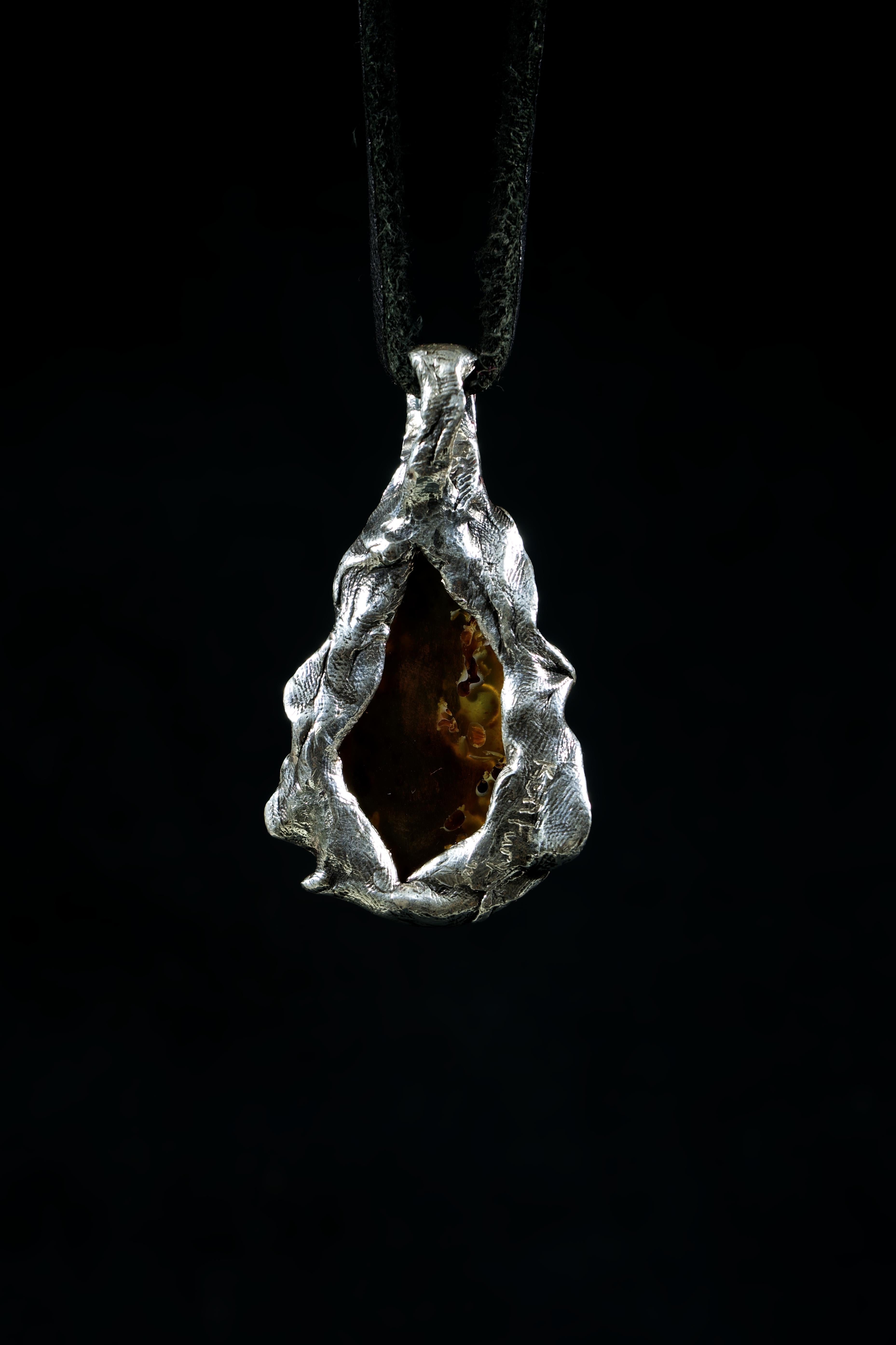 Pear Cut Fossilized Paradise (Amber Pendant) by Ken Fury