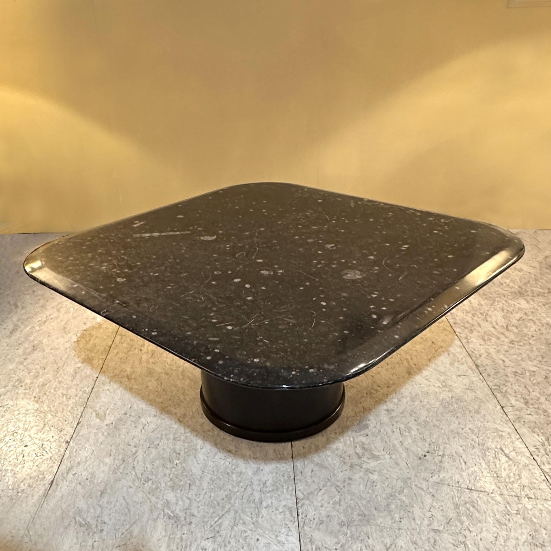 Mid-Century Modern Fossilized Stone Coffee by Table Heinz Lilienthal with Round Wooden Base For Sale
