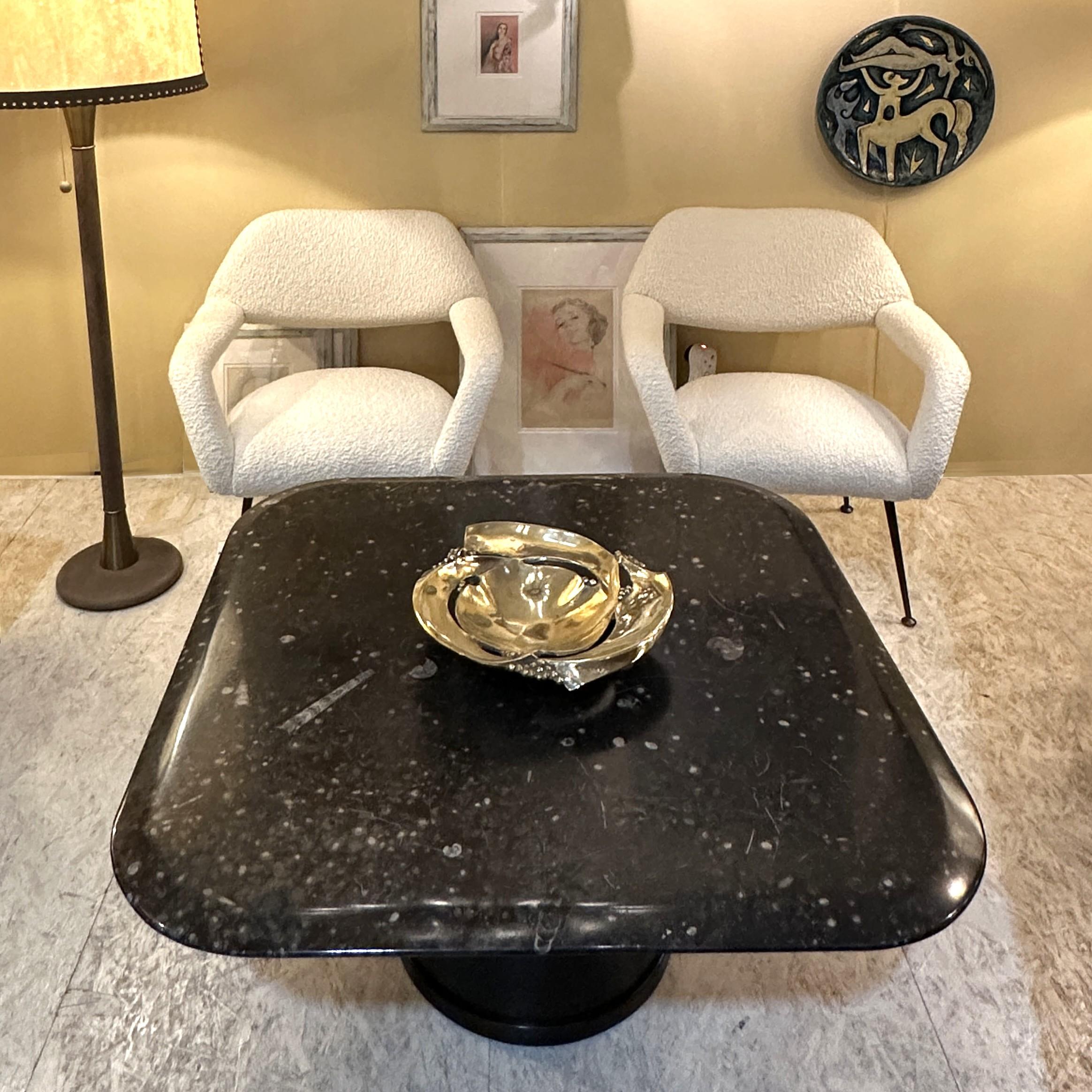 Fossilized Stone Coffee by Table Heinz Lilienthal with Round Wooden Base For Sale 1
