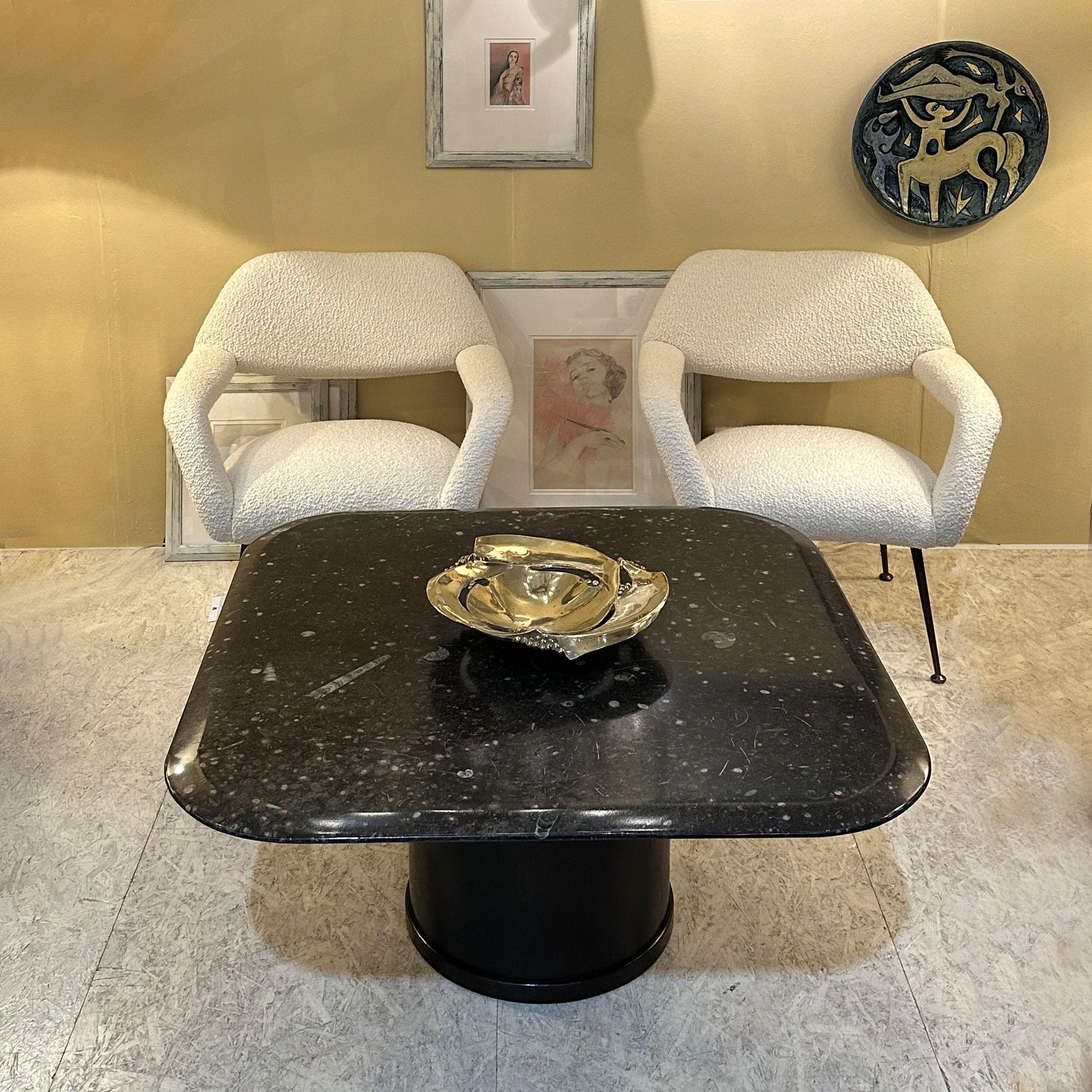 Fossilized Stone Coffee by Table Heinz Lilienthal with Round Wooden Base For Sale 2