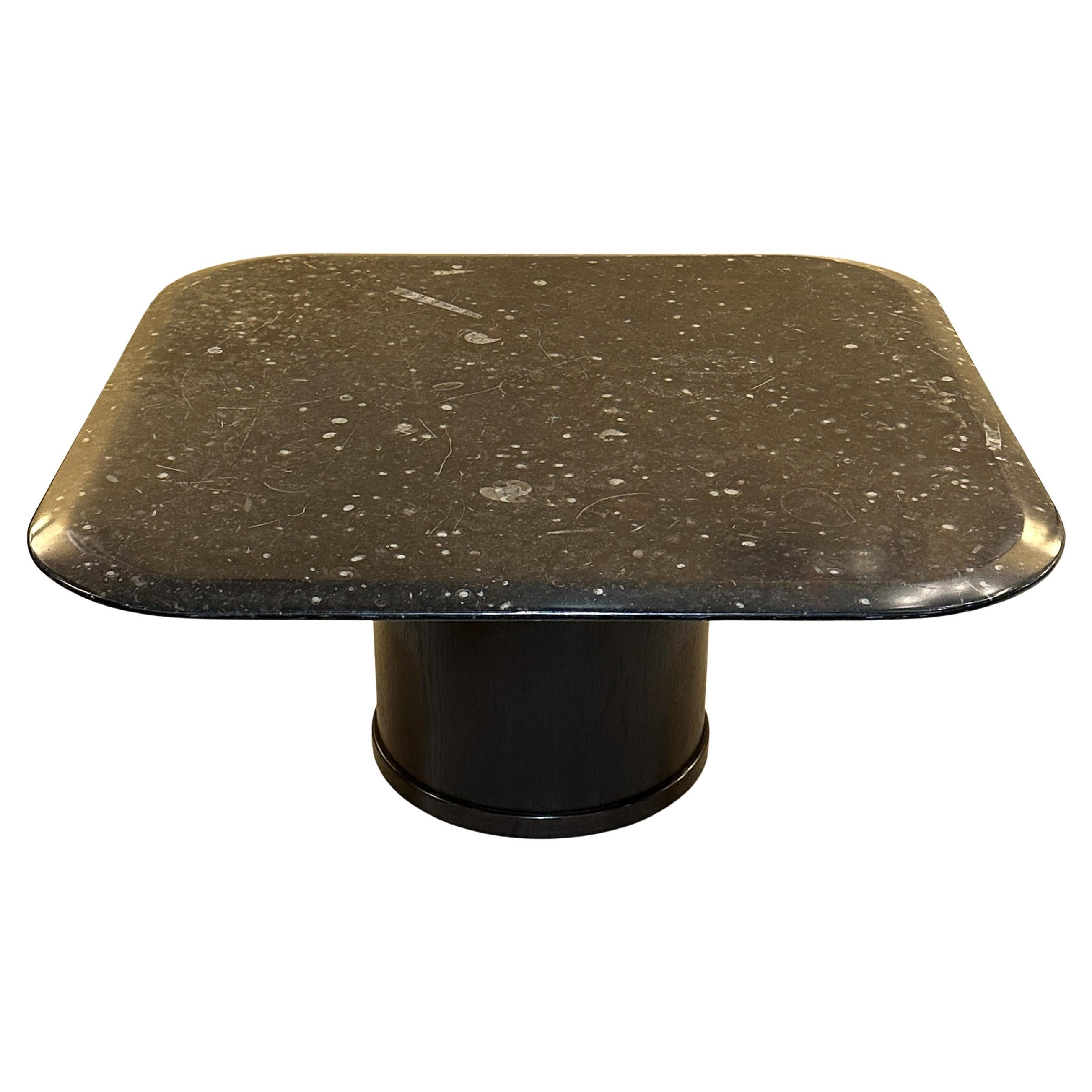 Fossilized Stone Coffee by Table Heinz Lilienthal with Round Wooden Base
