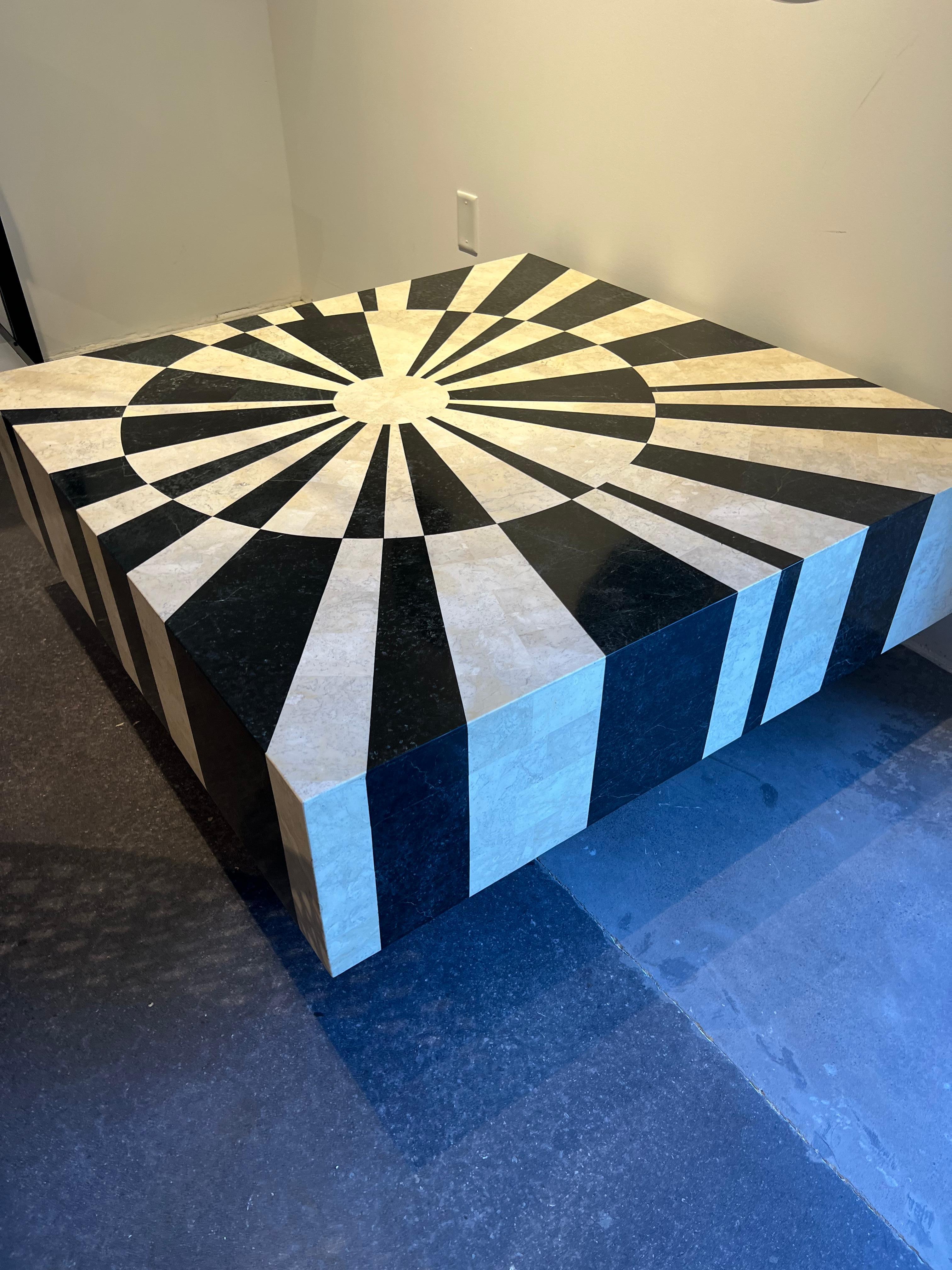 Art Deco Fossilized Stone Inlay Coffee Table For Sale