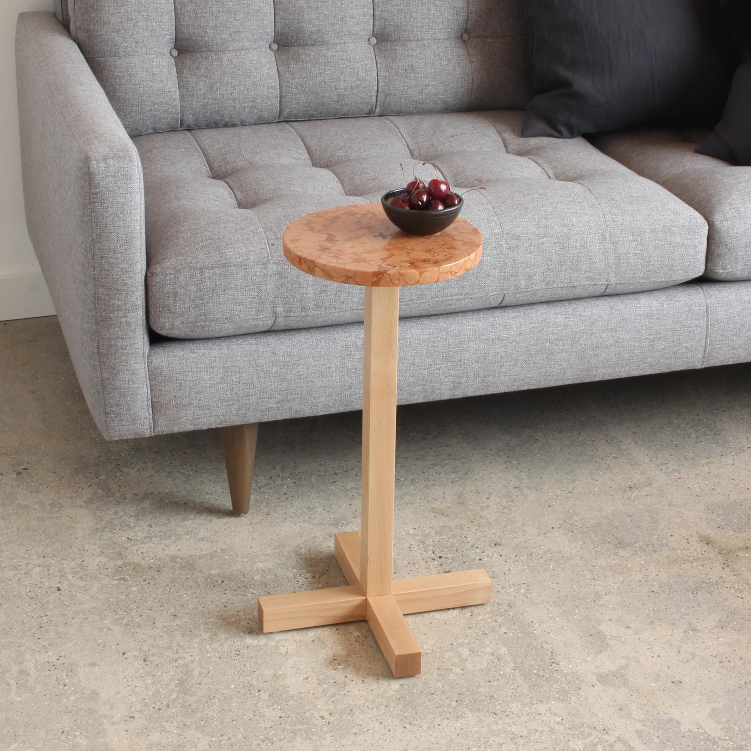 Minimalist Drink Table in Fossilized Stone and Solid Maple by Elliott Marks For Sale