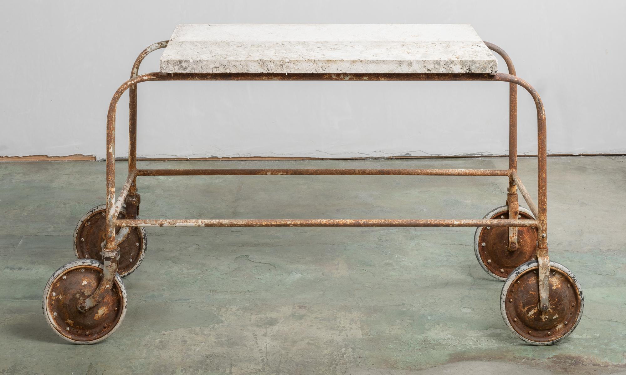 American Fossilized Stone Top Green House Cart, America, 20th Century