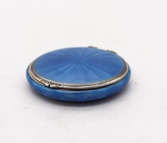 Foster & Bailey 1925 Art Deco Guilloche Blue Enamel Round Box In .925 Sterling