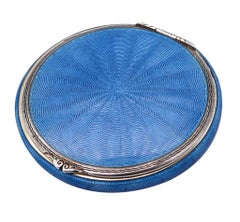 Foster & Bailey 1925 Art Deco Guilloche Blue Enamel Round Box In .925 Sterling