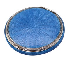 Foster & Bailey 1925 Art Deco Guilloche Blue Enamel Round Box In .925 Sterling 