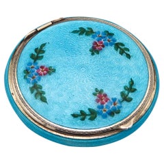 Foster & Bailey 1925 Art Deco Guilloche Turquoise Enamel Round Box .925 Sterling