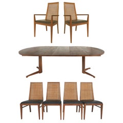 Foster-McDavid Mid-Century Modern Dining Set, Table and Six Caned Back Chairs
