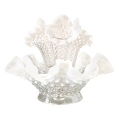 Fostoria White Opaline Hobnail Glass Epergne Vase, circa 1950s