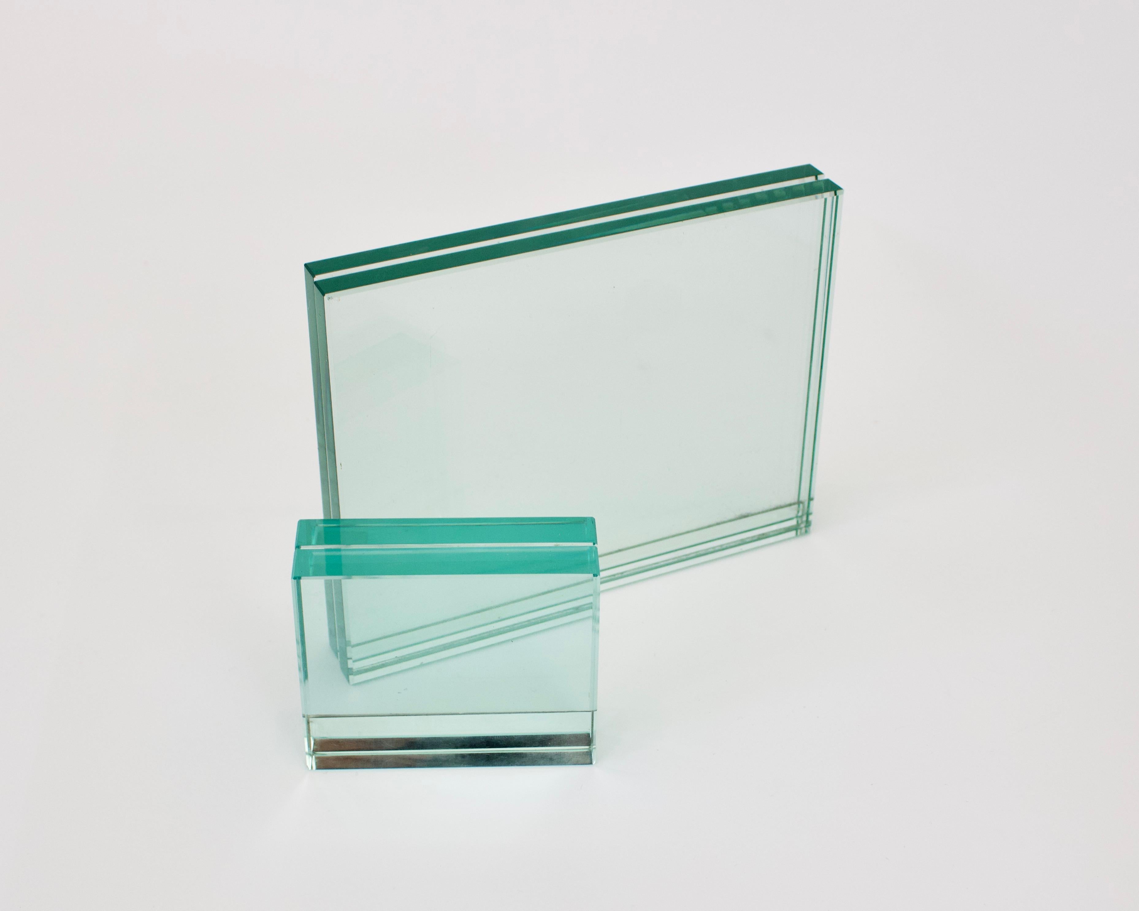 Mid-Century Modern Fontana Arte Pair of Italian Glass Picture Frames Large and Small For Sale