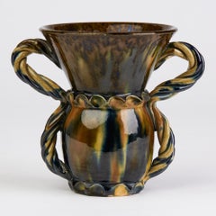 Foucard-Jourdan Vallauris French Twin Handled Streak Glazed Vase