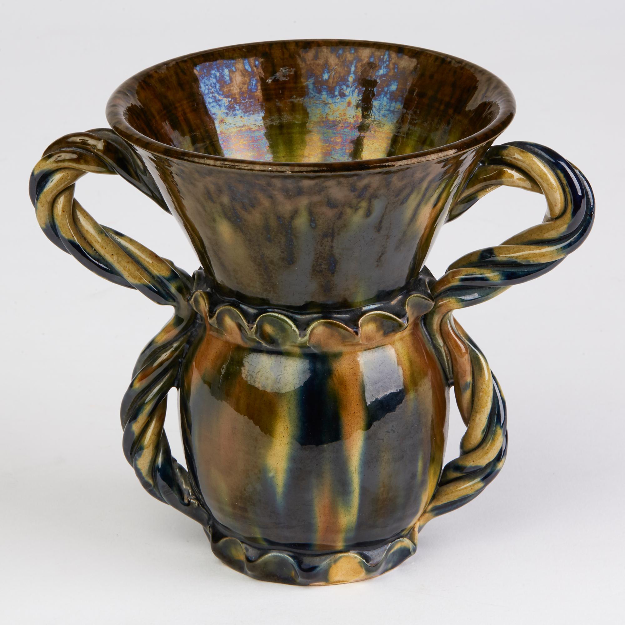 Arts and Crafts Foucard-Jourdan Vallauris French Twin Handled Streak Glazed Vase