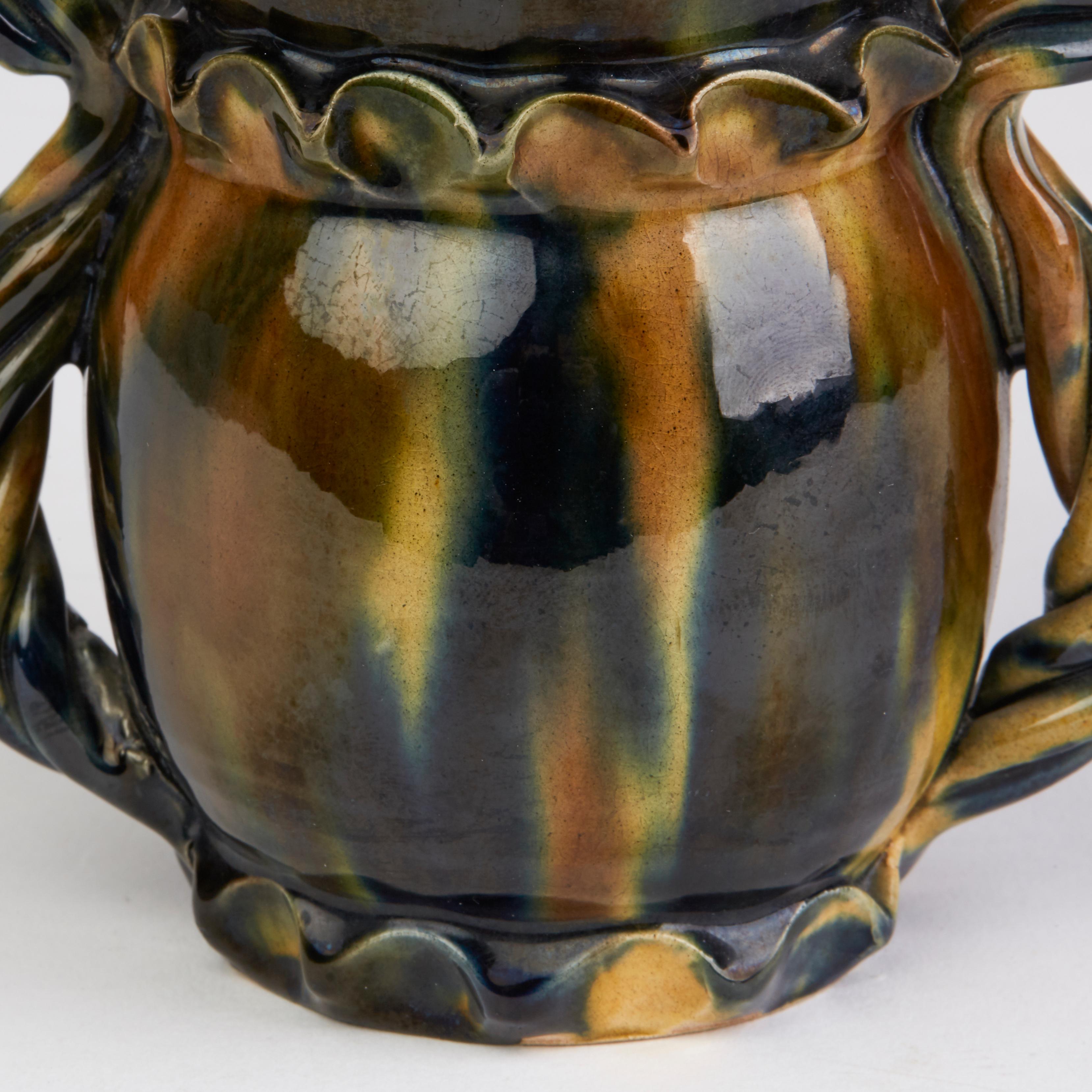 Foucard-Jourdan Vallauris French Twin Handled Streak Glazed Vase In Good Condition In Bishop's Stortford, Hertfordshire