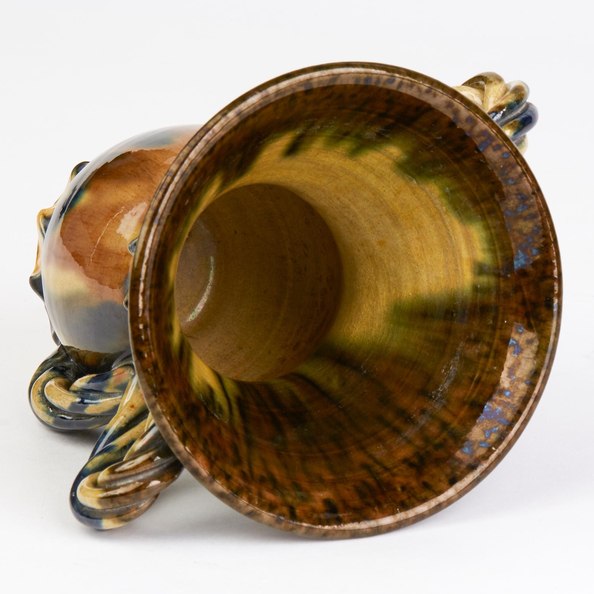 Early 20th Century Foucard-Jourdan Vallauris French Twin Handled Streak Glazed Vase