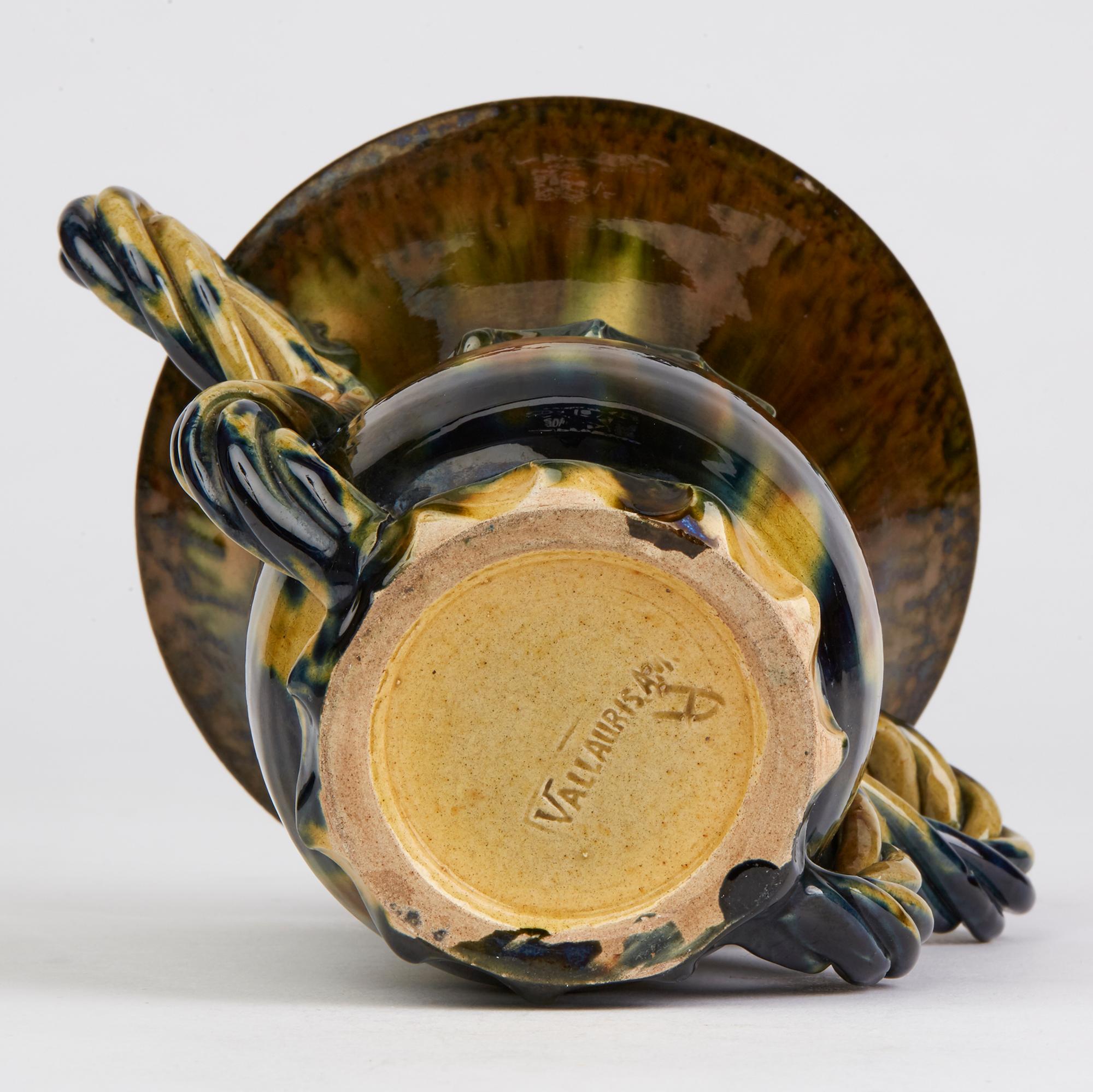 Foucard-Jourdan Vallauris French Twin Handled Streak Glazed Vase 1
