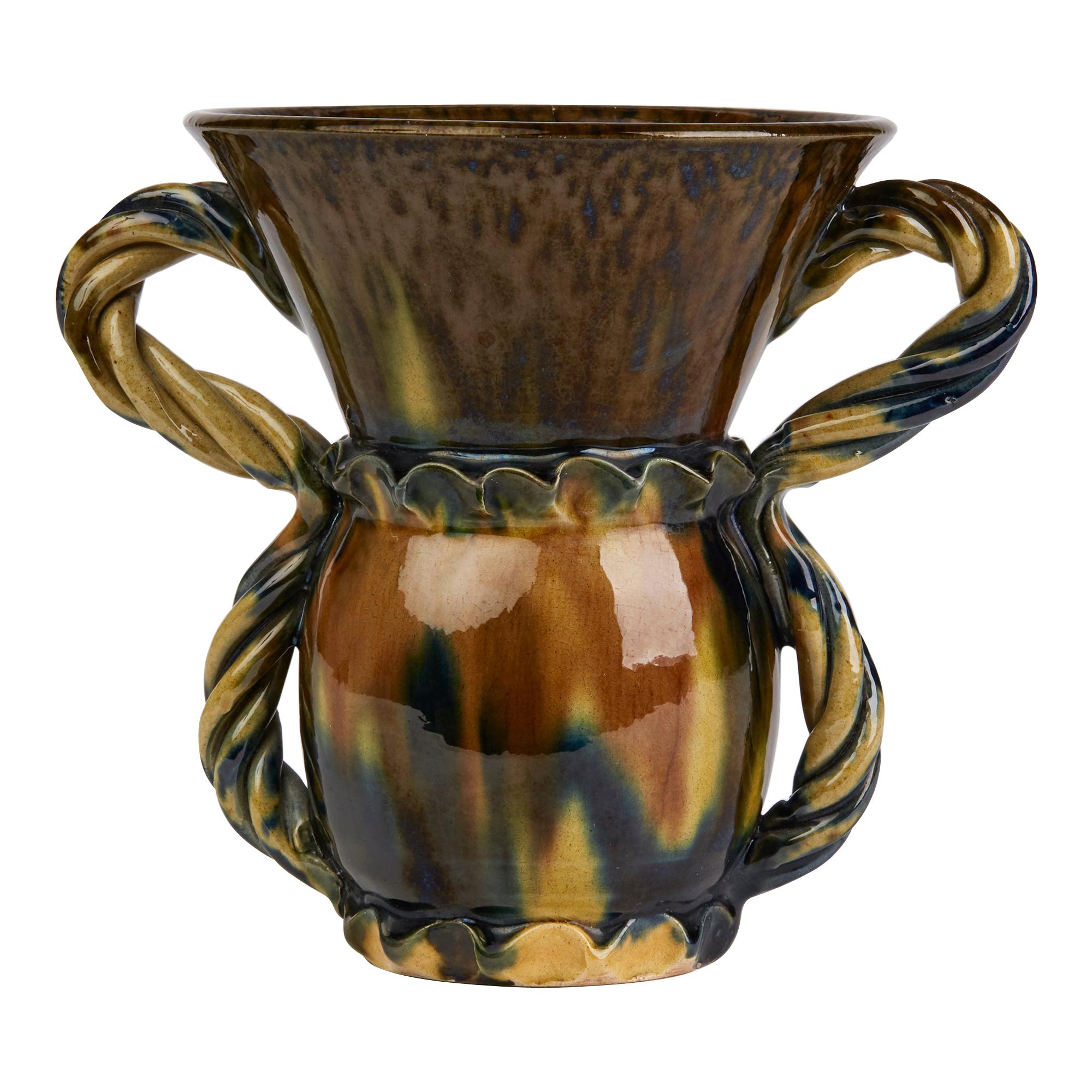 Foucard-Jourdan Vallauris French Twin Handled Streak Glazed Vase