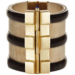 Fouche Art Deco Cuff Bracelet Gold Horn Sapphire Emerald Ruby Wood