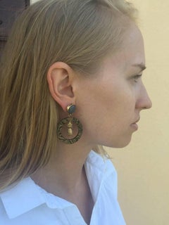 Fouché Art Deco Labradorite Pineapple Horn Earrings