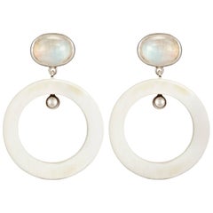 Fouche Art Deco Moonstone Dangle Hoop Horn Earrings