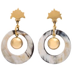 Fouché Art Deco Style Horn Africa Silver Dangle Drop Earrings