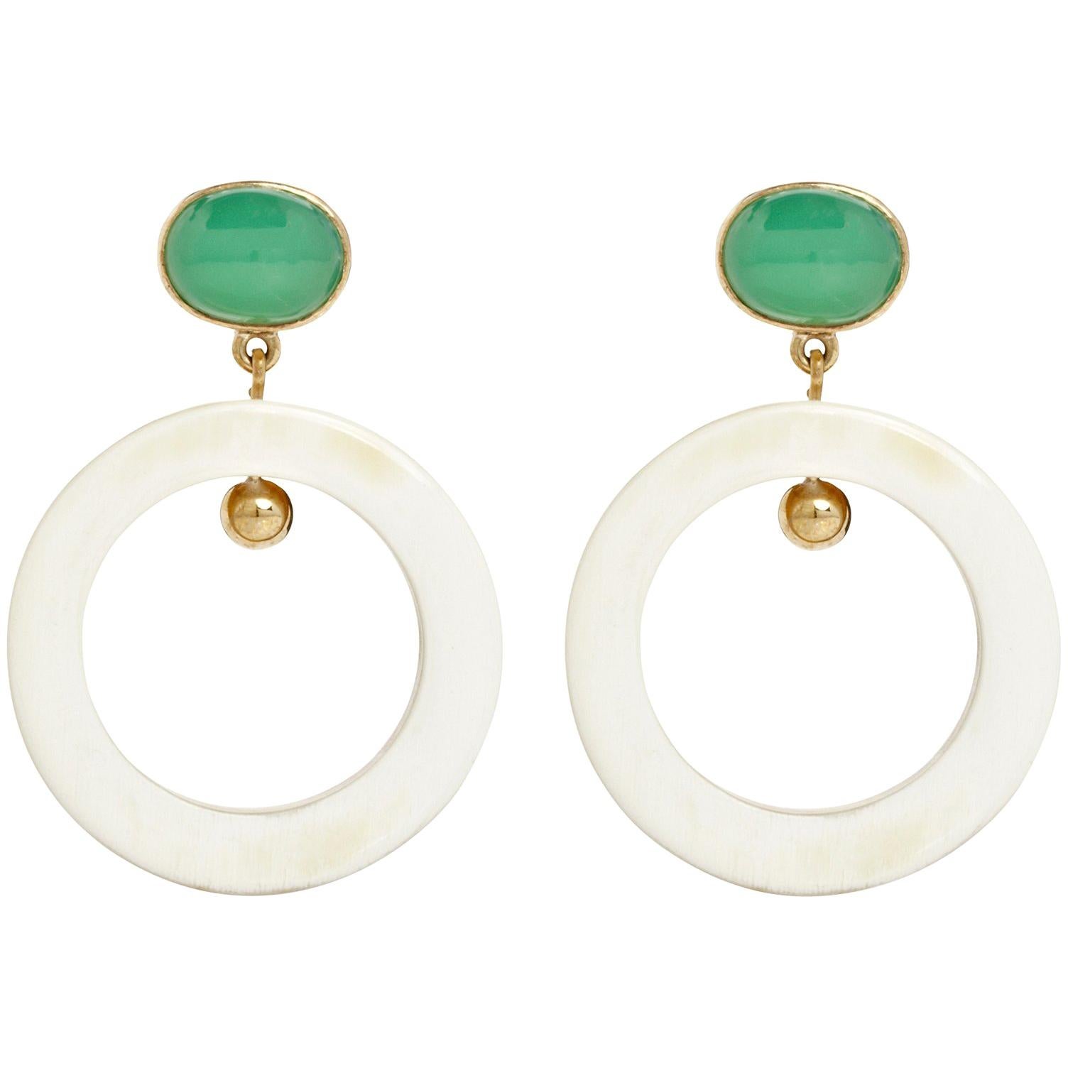 Fouche Chrysoprase Dangle Hoop Horn Earrings For Sale