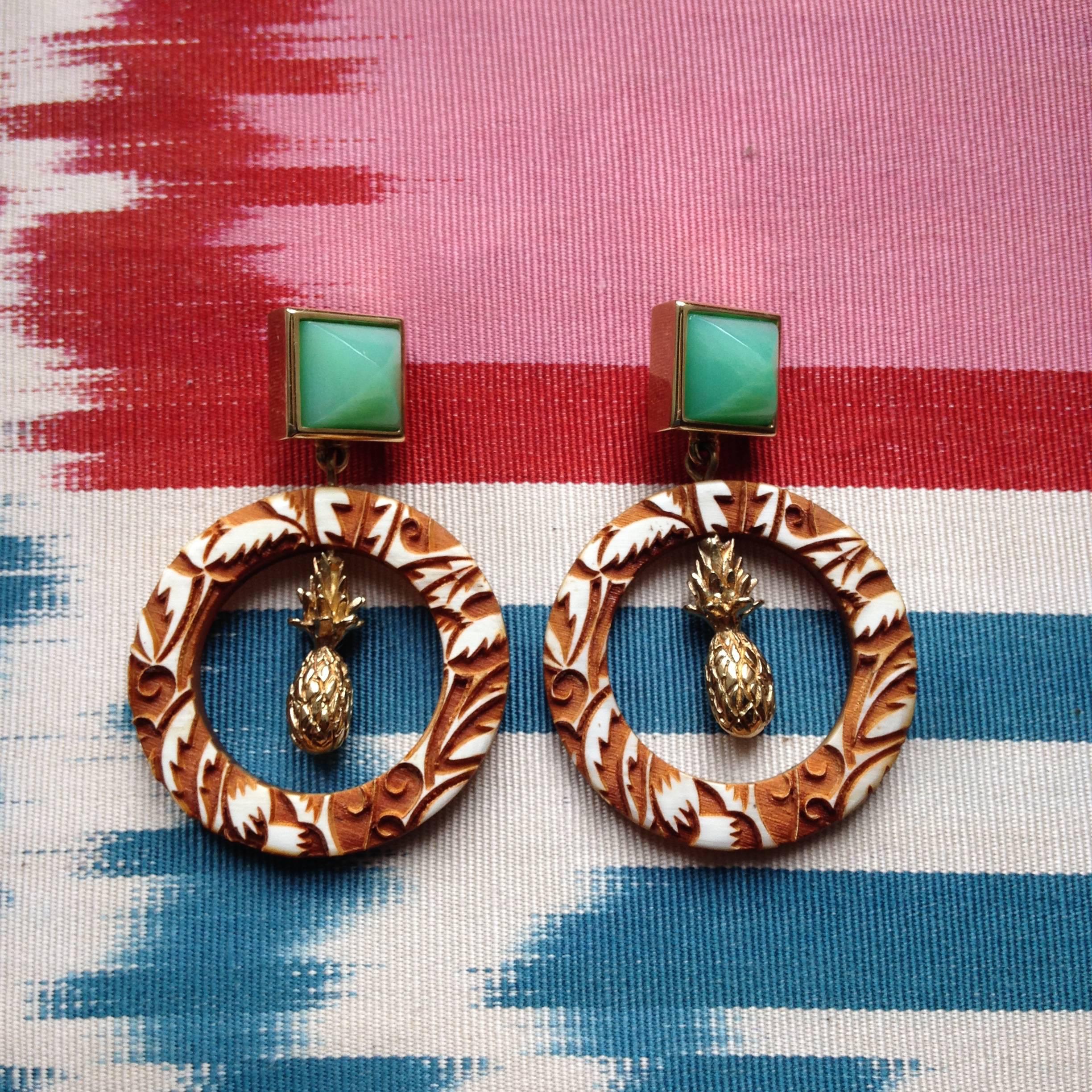 Fouche Chrysoprase Sugarloaf Pineapple Hoop Earrings In New Condition For Sale In London, GB