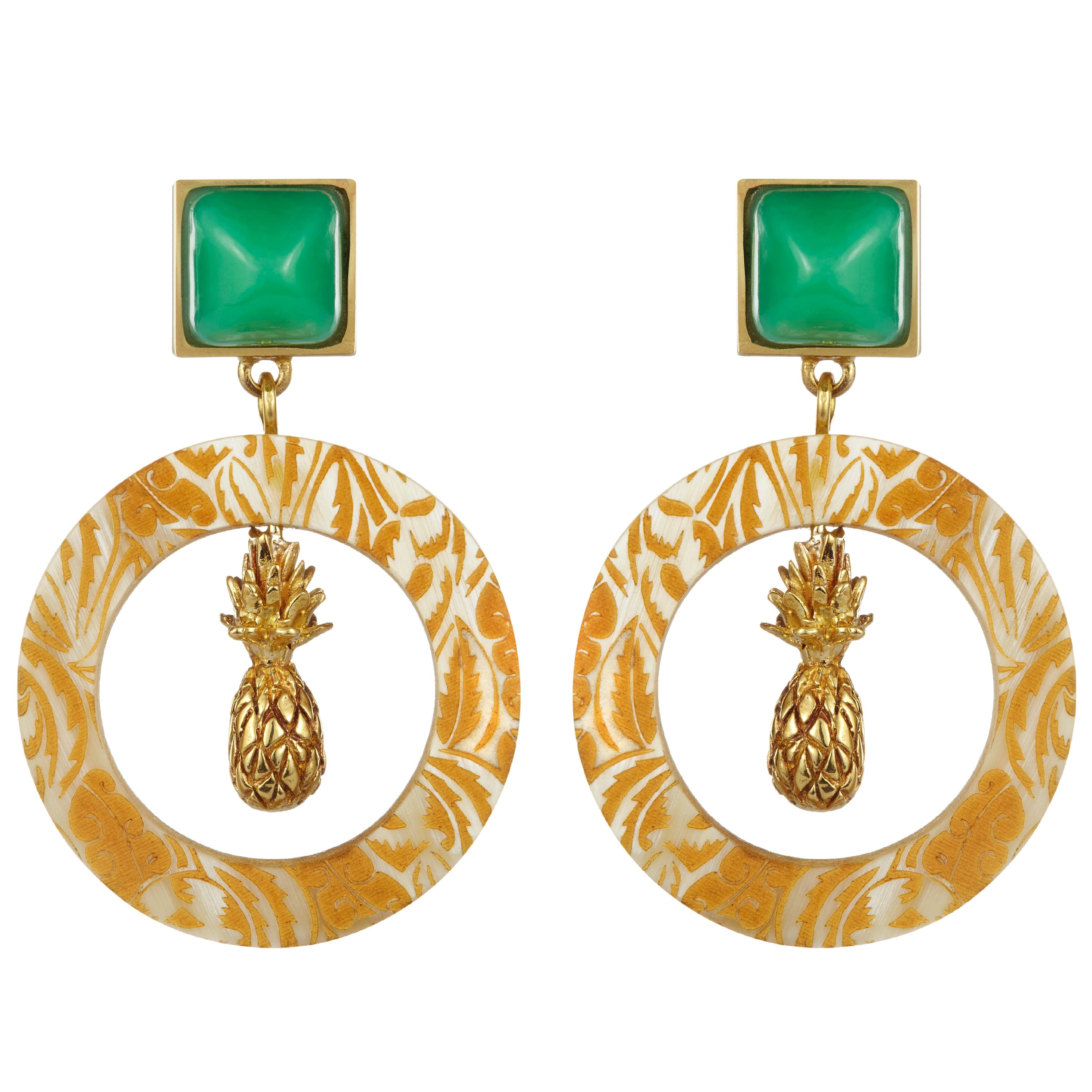Fouche Chrysoprase Sugarloaf Pineapple Hoop Earrings For Sale